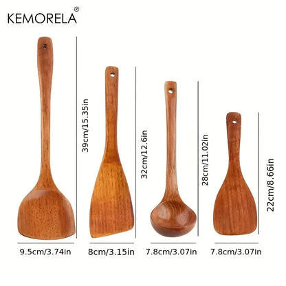 Natural polished wooden kitchen utensil set – 4 piece kitchen tools