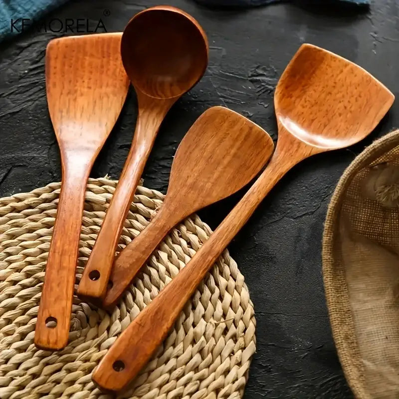 Natural polished wooden kitchen utensil set – 4 piece kitchen tools