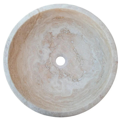 Beige Natural Travertine Stone Round Vessel Bathroom Sink 18 Inch Honed