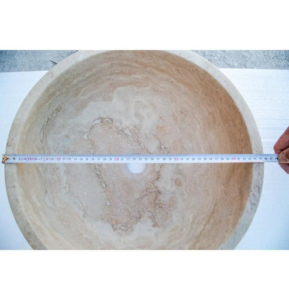 Beige Natural Travertine Stone Round Vessel Bathroom Sink 18 Inch Honed