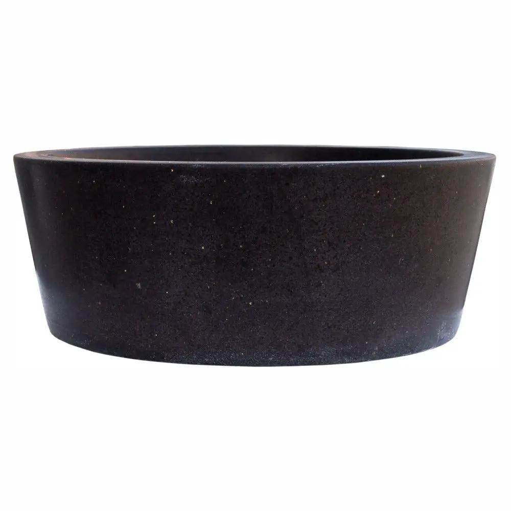 Black Handcrafted Andesite Vessel Sink Tapered Matte 16 Inch