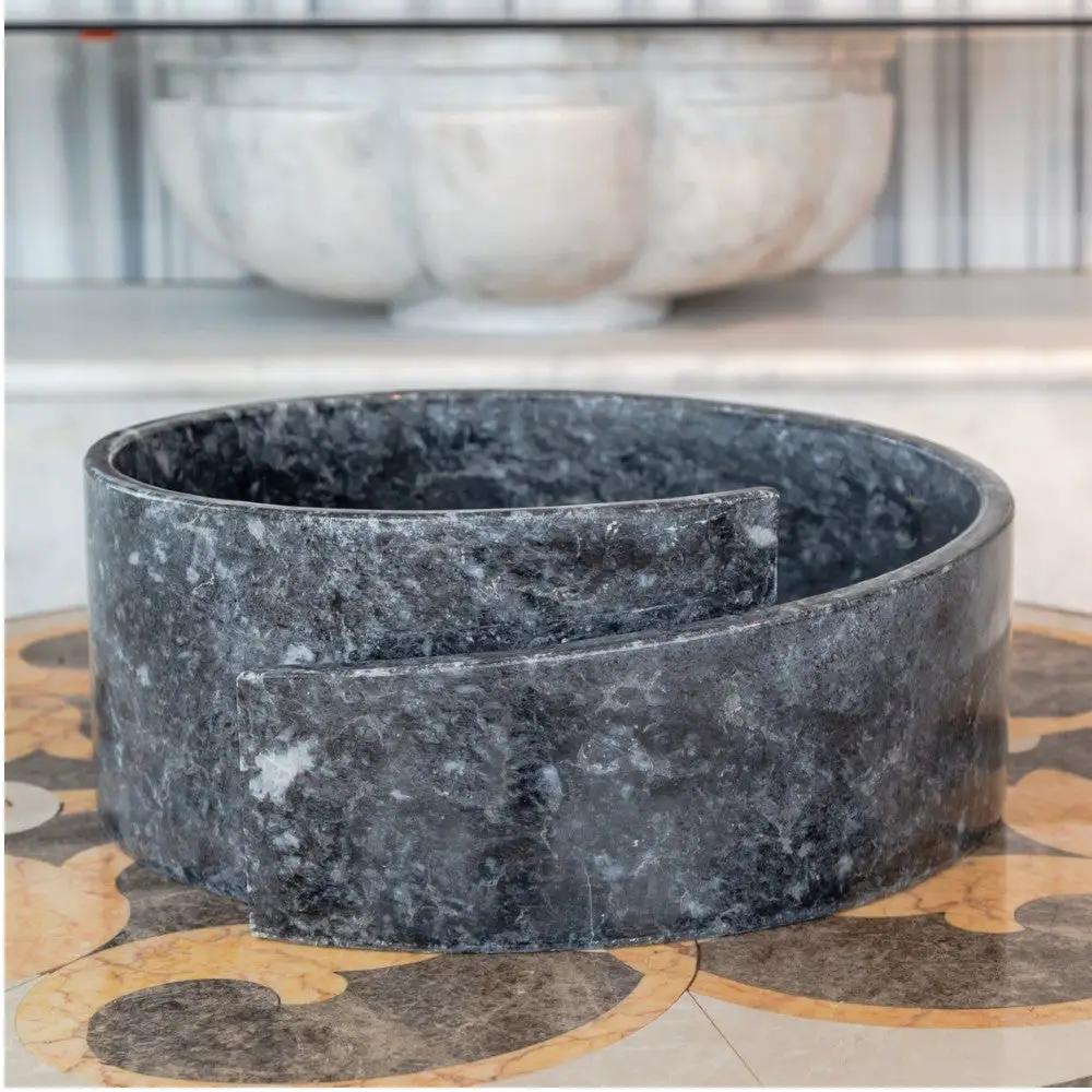Handcrafted Black Marble Round Vessel Sink For Bathroom
