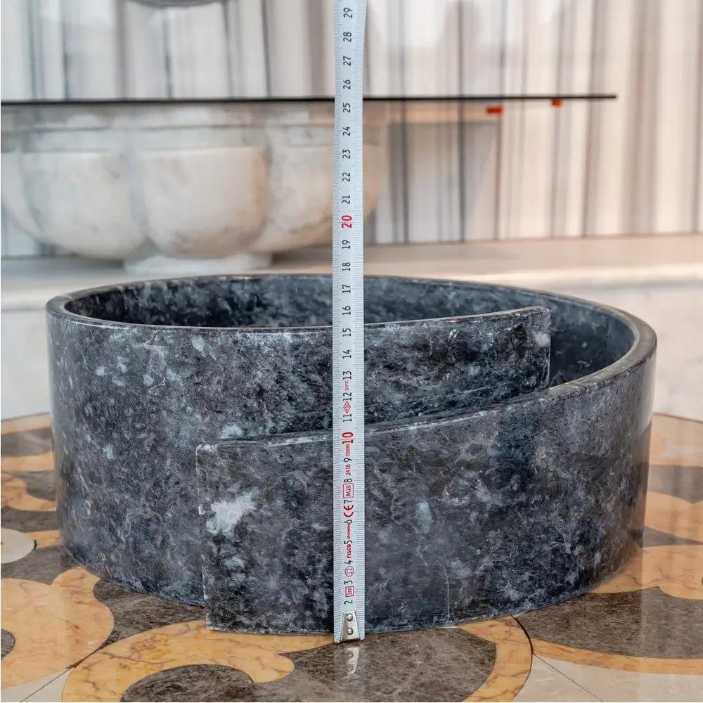Handcrafted Black Marble Round Vessel Sink For Bathroom