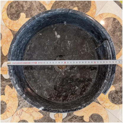 Handcrafted Black Marble Round Vessel Sink For Bathroom