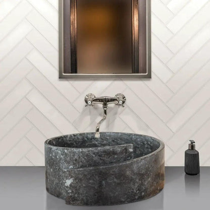 Handcrafted Black Marble Round Vessel Sink For Bathroom