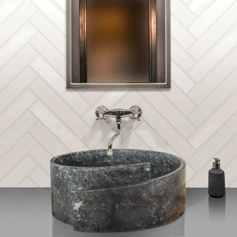 Handcrafted Black Marble Round Vessel Sink For Bathroom