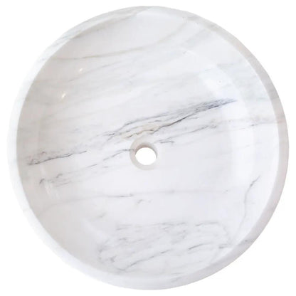 Calacatta White Marble Hand Carved Round Vessel Sink 19 Polished