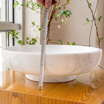 Calacatta White Marble Hand Carved Round Vessel Sink 19 Polished