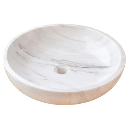 Calacatta White Marble Hand Carved Round Vessel Sink 19 Polished