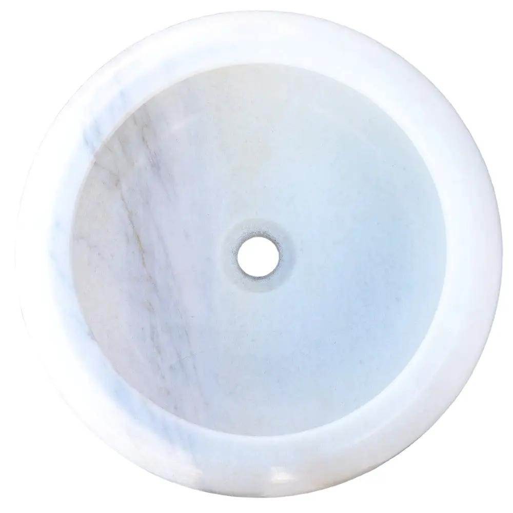 White Marble Vessel Bathroom Sink Natural Stone Round