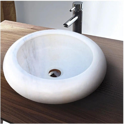 White Marble Vessel Bathroom Sink Natural Stone Round