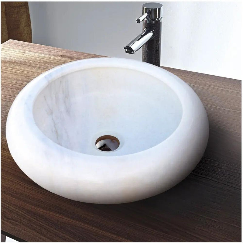 White Marble Vessel Bathroom Sink Natural Stone Round
