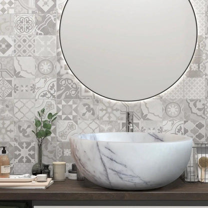 New York White Marble Polished Round Vessel Sink