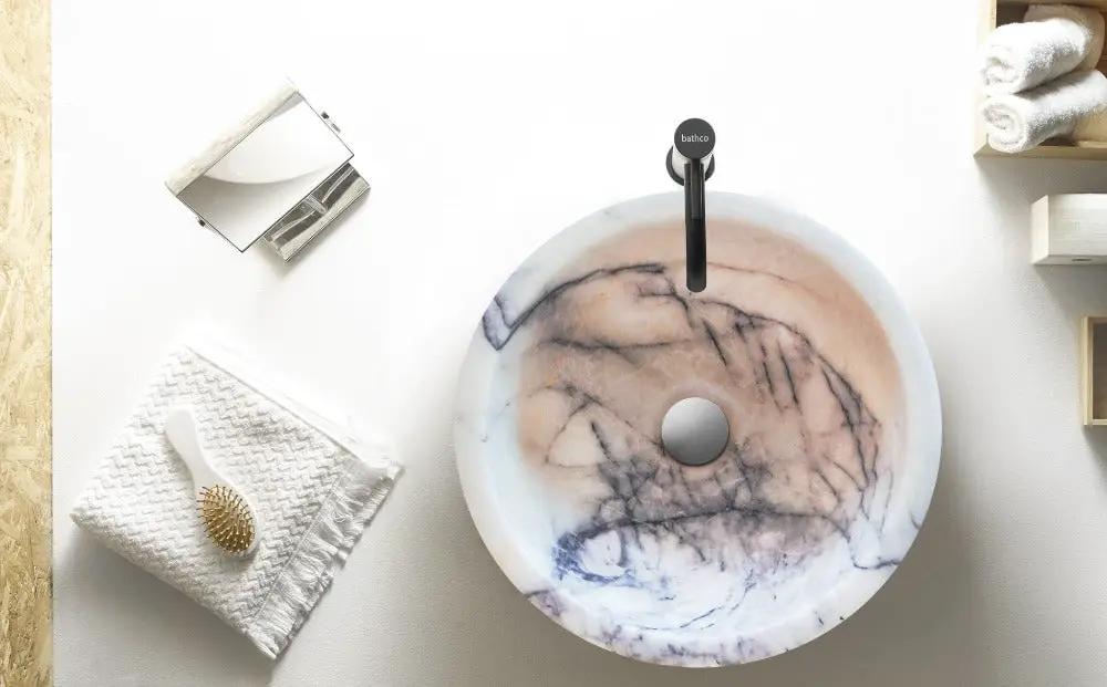 New York White Marble Polished Round Vessel Sink