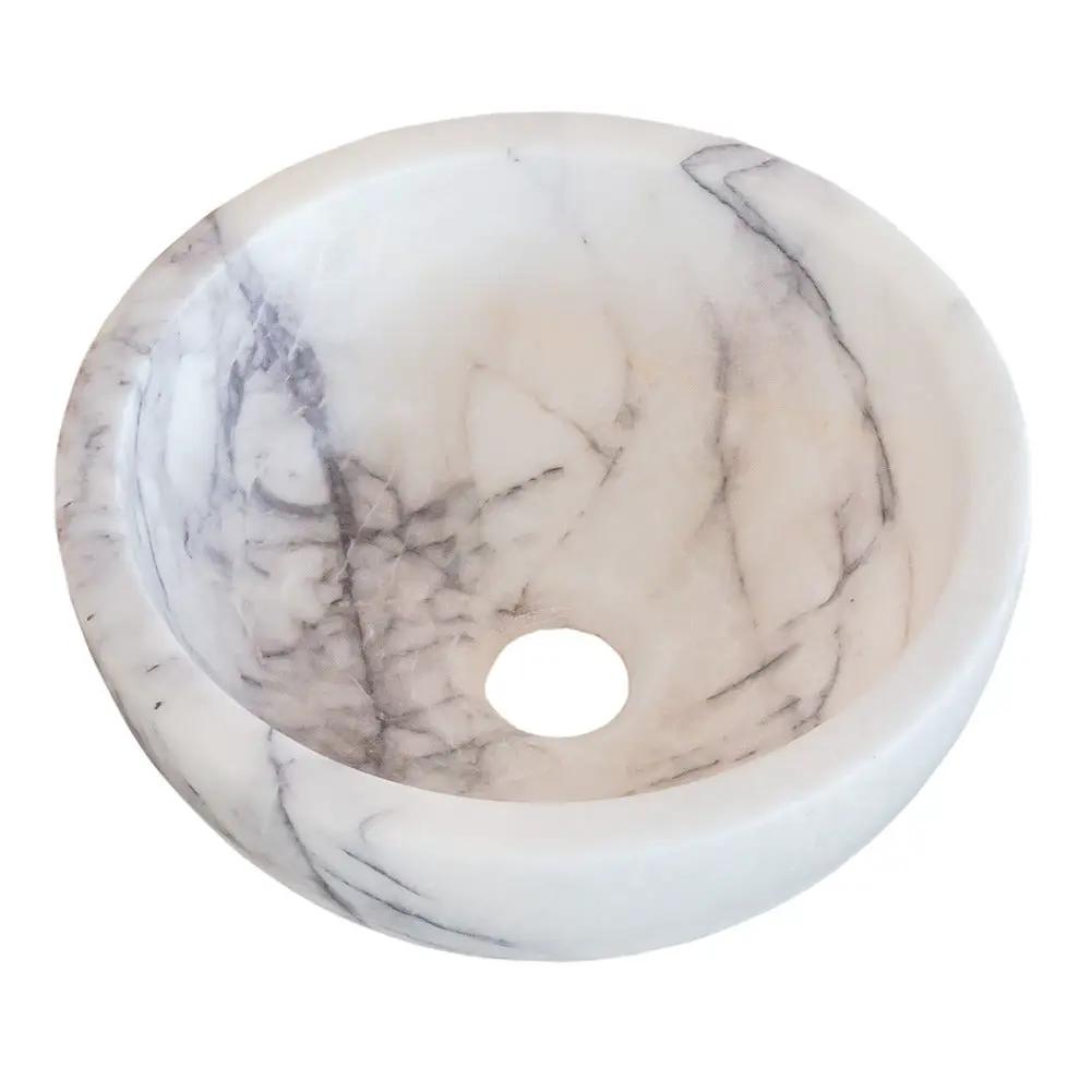 New York White Marble Polished Round Vessel Sink