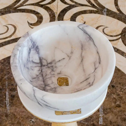 New York White Marble Polished Round Vessel Sink