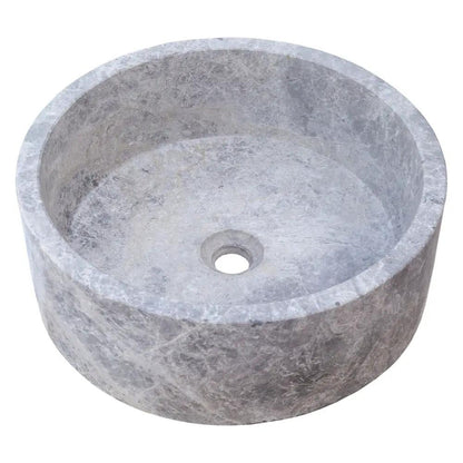 Natural Stone Tundra Grey Marble Round Polished Vessel Bathroom Sink 16.5 Inch