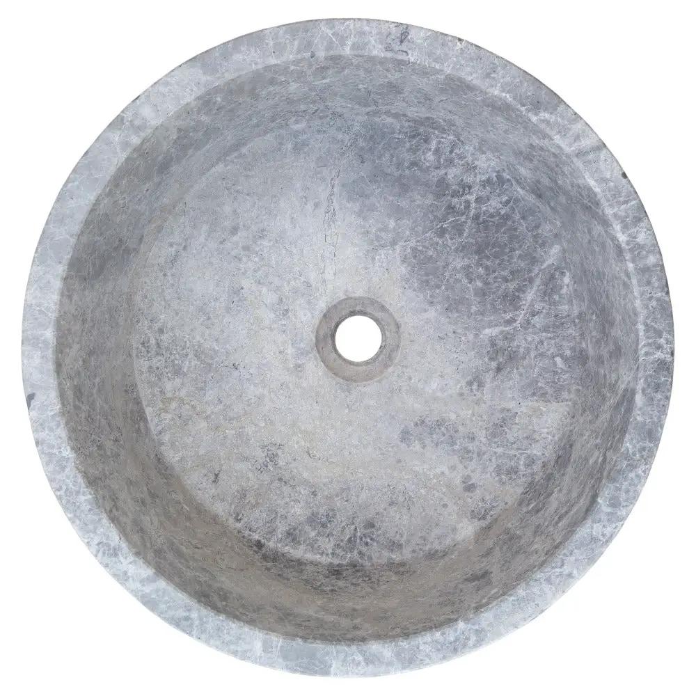 Natural Stone Tundra Grey Marble Round Polished Vessel Bathroom Sink 16.5 Inch