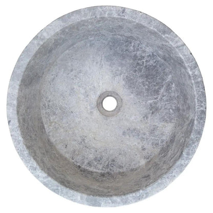Natural Stone Tundra Grey Marble Round Polished Vessel Bathroom Sink 16.5 Inch