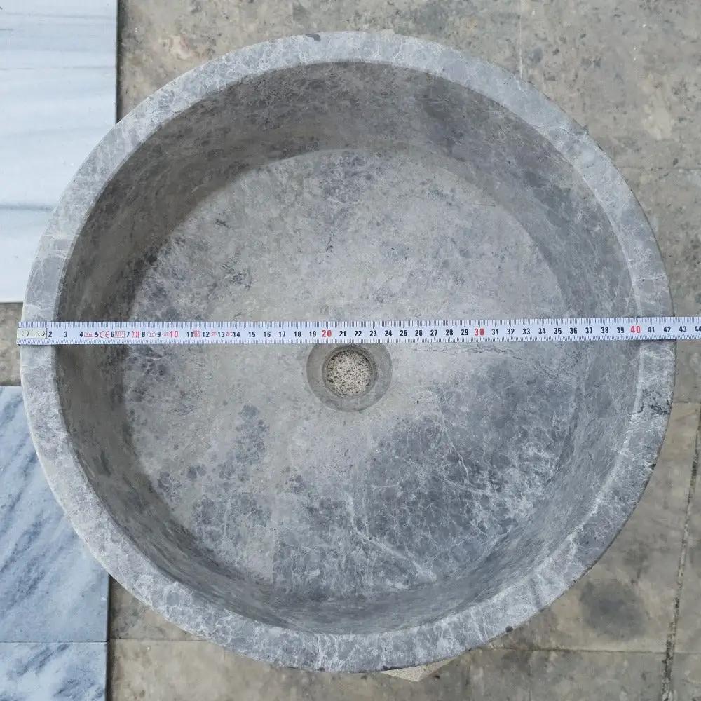 Natural Stone Tundra Grey Marble Round Polished Vessel Bathroom Sink 16.5 Inch