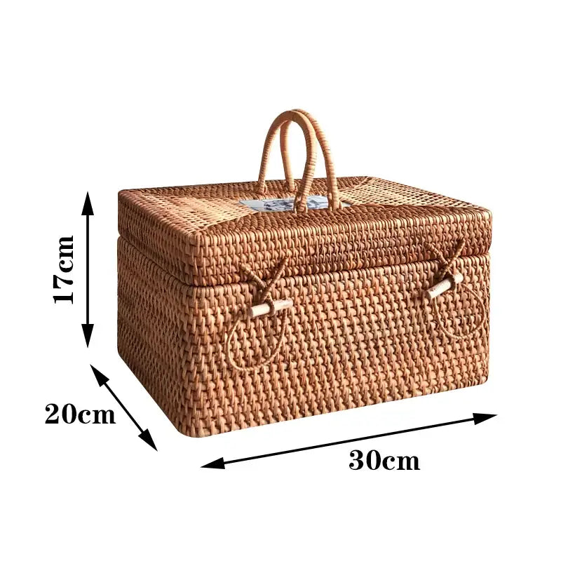 Natural tan handwoven rattan storage box with ceramic lid kitchen case