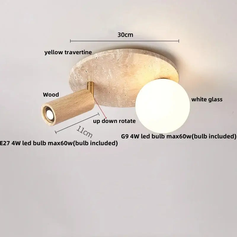 Natural travertine ellipse stone led ceiling light bedroom decor
