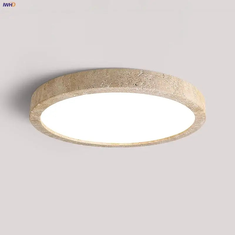 Natural travertine ellipse stone led ceiling light bedroom decor