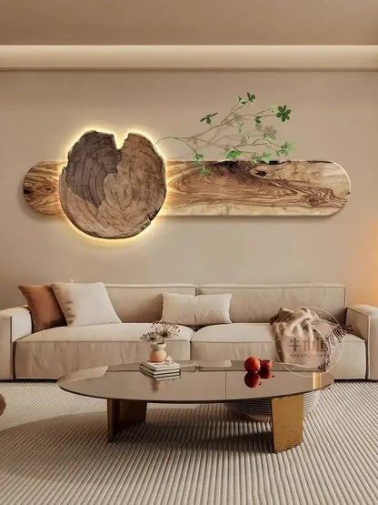 Natural wood backlit tree wall lamp painting bedroom decor