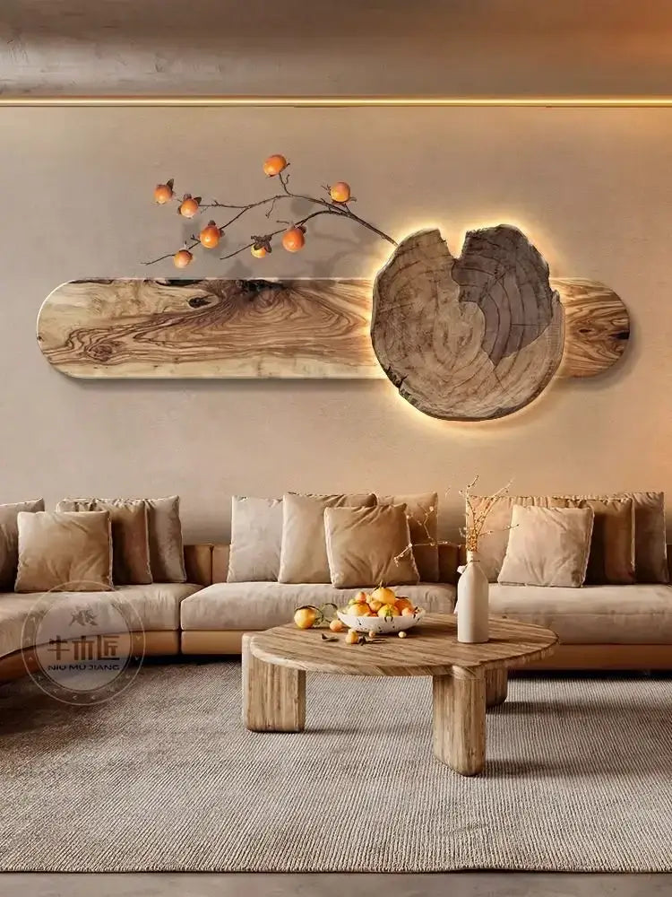 Natural wood backlit tree wall lamp painting bedroom decor
