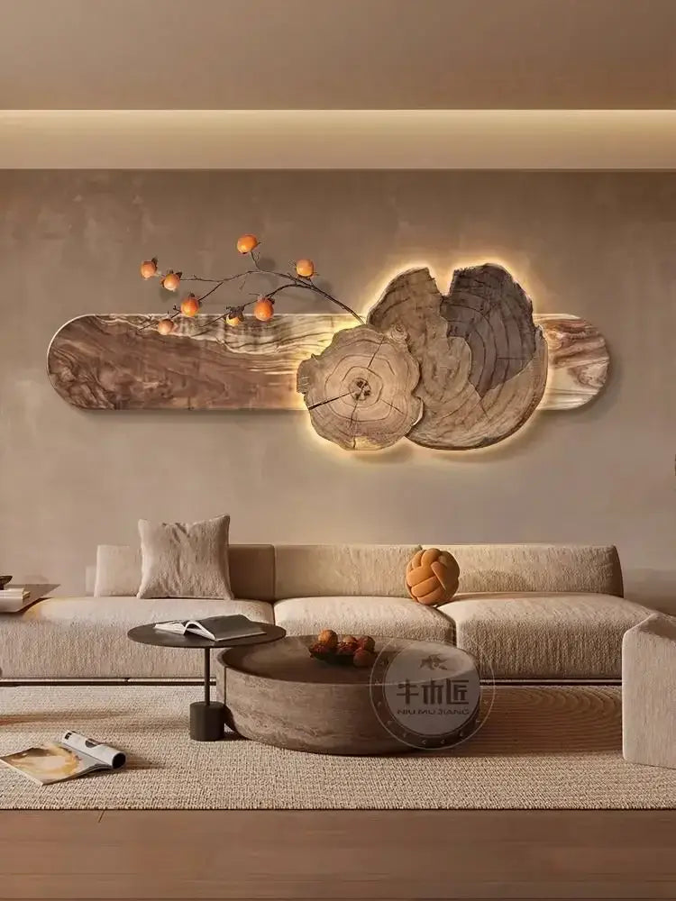 Natural wood backlit tree wall lamp painting bedroom decor