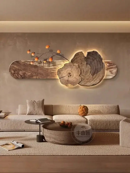 Natural wood backlit tree wall lamp painting bedroom decor