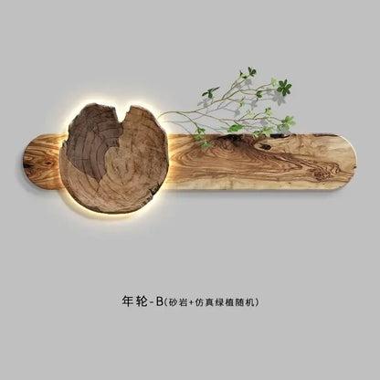 Natural wood backlit tree wall lamp painting bedroom decor