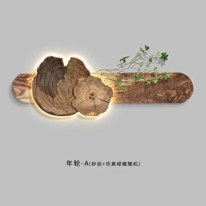 Natural wood backlit tree wall lamp painting bedroom decor
