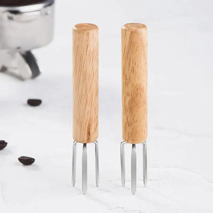 Natural wood three prong espresso stirrer kitchen barista tool