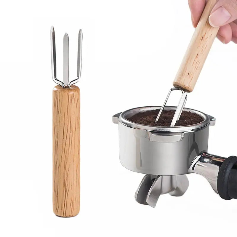 Natural wood three prong espresso stirrer kitchen barista tool