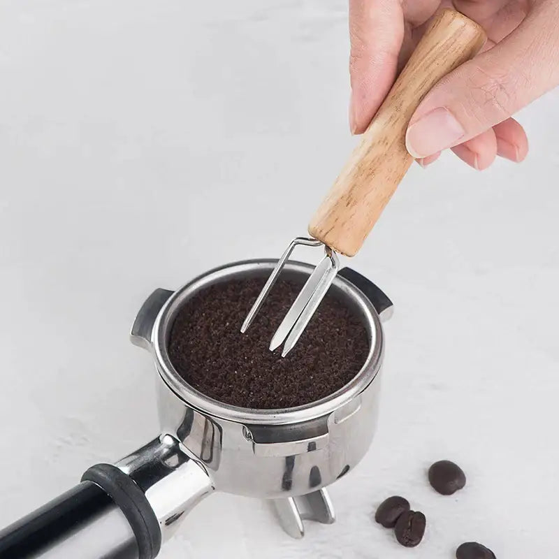 Natural wood three prong espresso stirrer kitchen barista tool