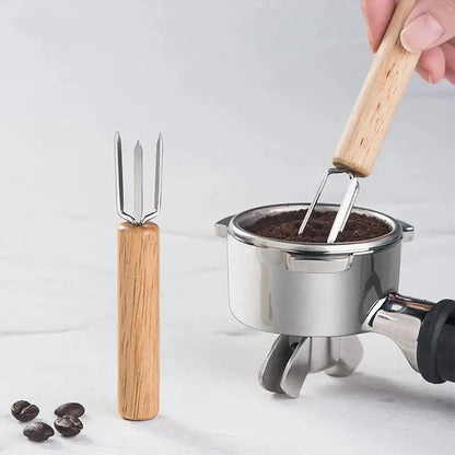 Natural wood three prong espresso stirrer kitchen barista tool
