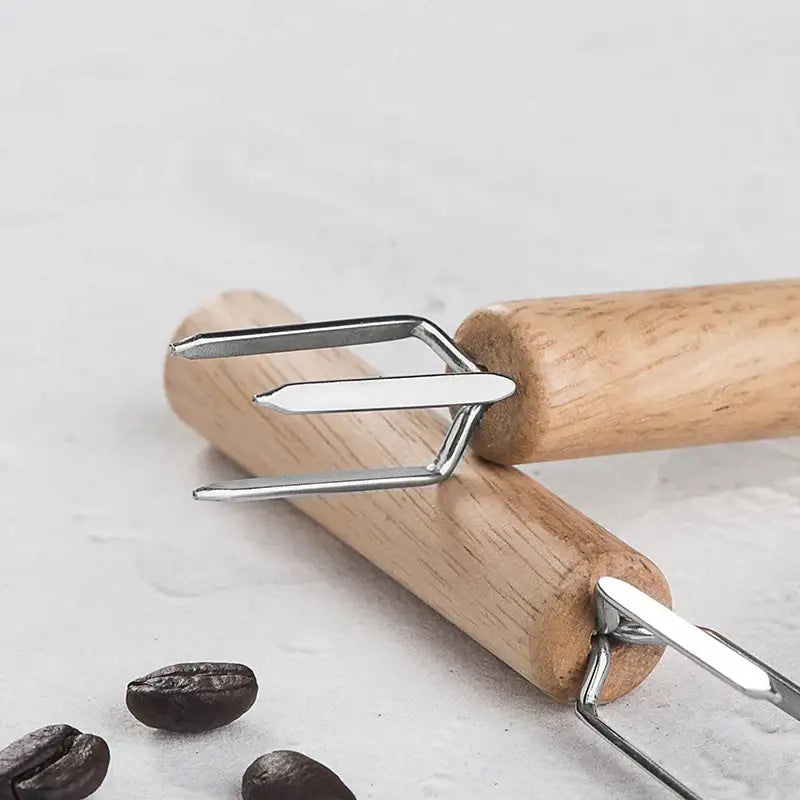 Natural wood three prong espresso stirrer kitchen barista tool