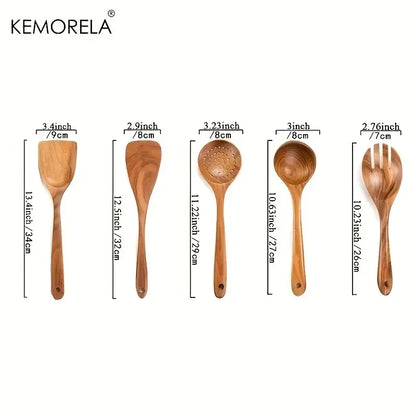 Natural wooden tableware set – kitchen polished wood utensils
