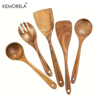 Natural wooden tableware set – kitchen polished wood utensils