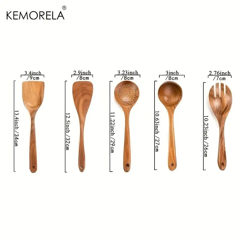 Natural wooden tableware set – kitchen polished wood utensils