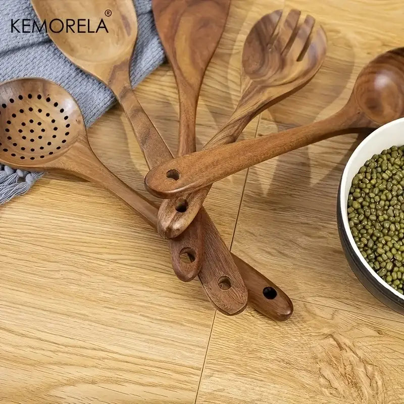 Natural wooden tableware set – kitchen polished wood utensils