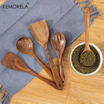 Natural wooden tableware set – kitchen polished wood utensils