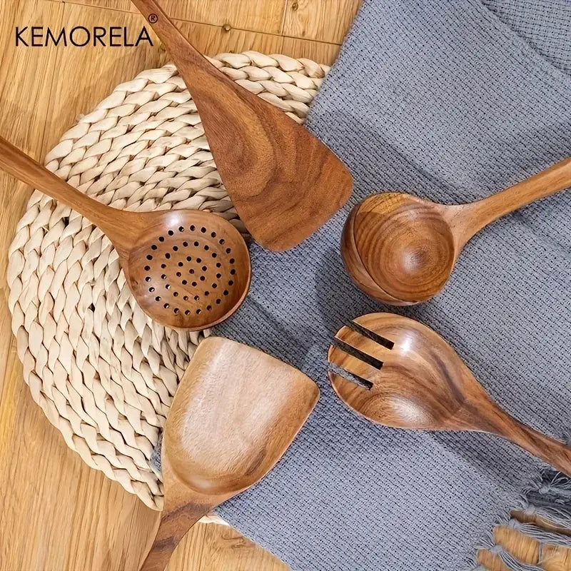 Natural wooden tableware set – kitchen polished wood utensils