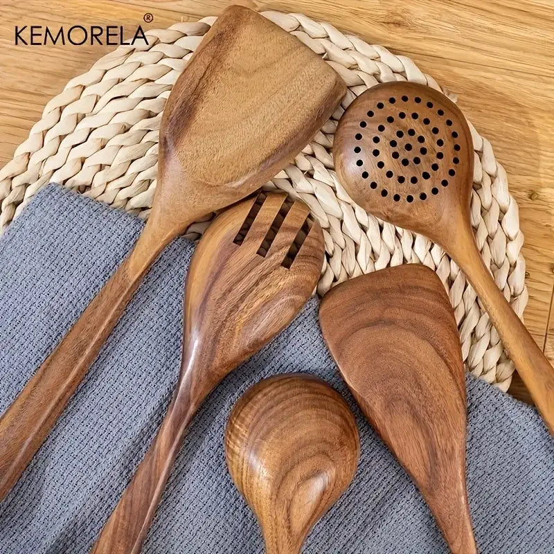 Natural wooden tableware set – kitchen polished wood utensils
