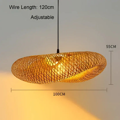 Natural woven bamboo pendant light dining room chandelier