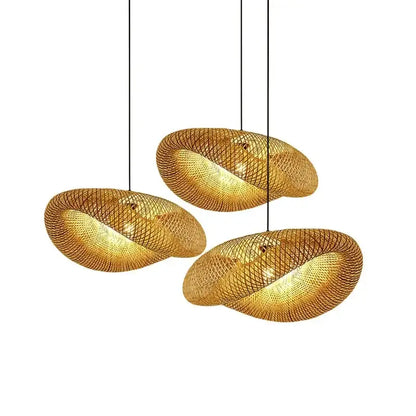 Natural woven bamboo pendant light dining room chandelier