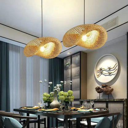 Natural woven bamboo pendant light dining room chandelier
