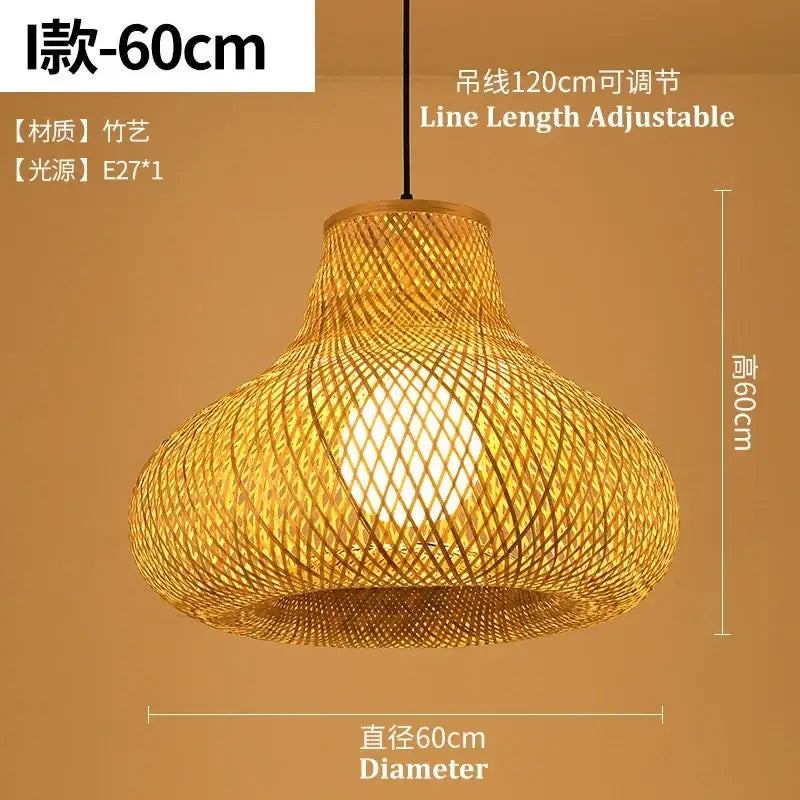 Natural woven bamboo pendant light dining room chandelier