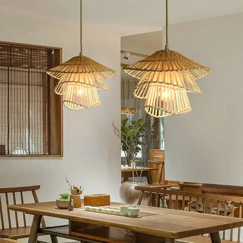 Natural woven bamboo rattan pendant light for dining room